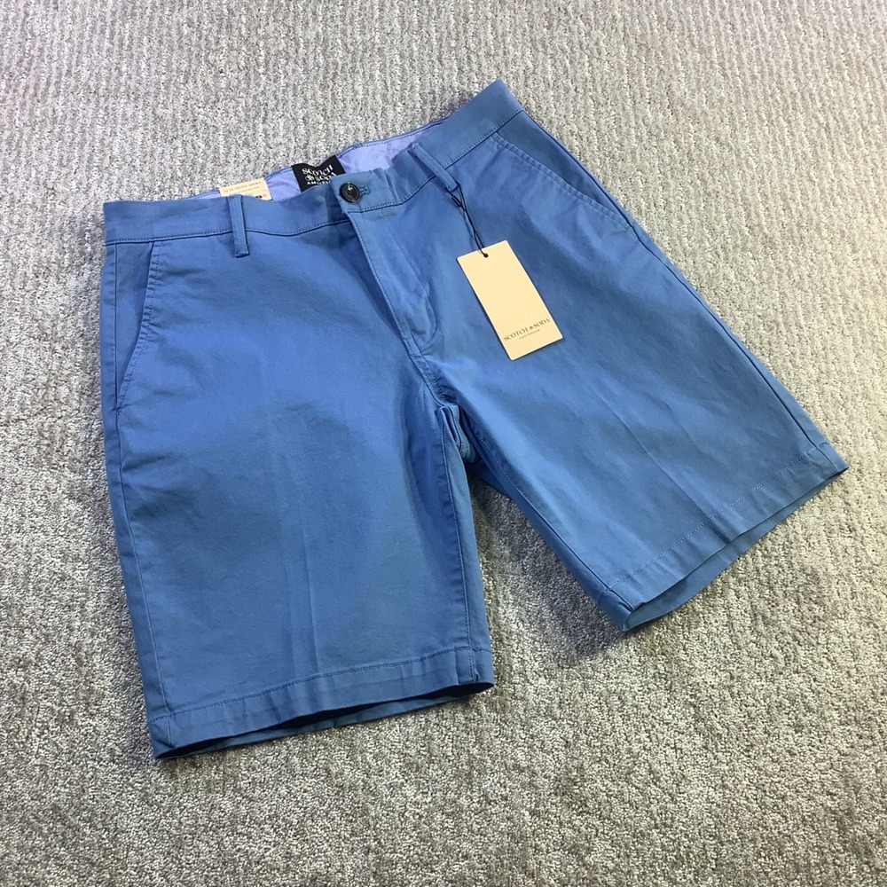 Scotch & Soda Mens Flat Front Chino Shorts Riviera Blue Size 30 NWT